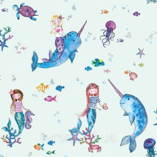 Narwhals and Mermaids Light Teal